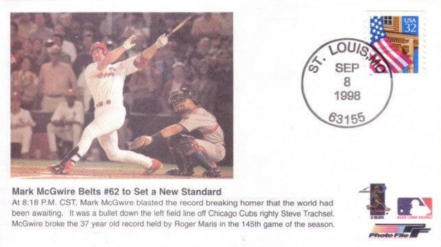 Mark McGwire St Louis Cardinals Home Run 62 1998 photo File cachet envelope - AutographsForSale.com