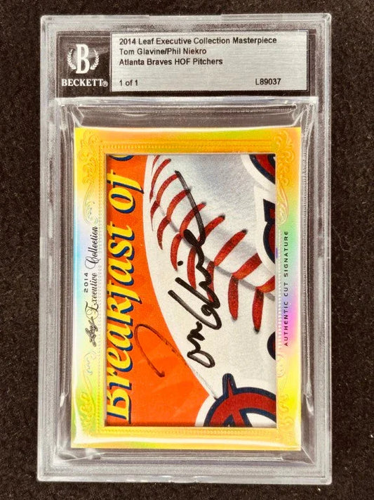 Tom Glavine & Phil Niekro 2014 Leaf Masterpiece Cut Signature certified signed card 1/1 Braves JSA - AutographsForSale.com