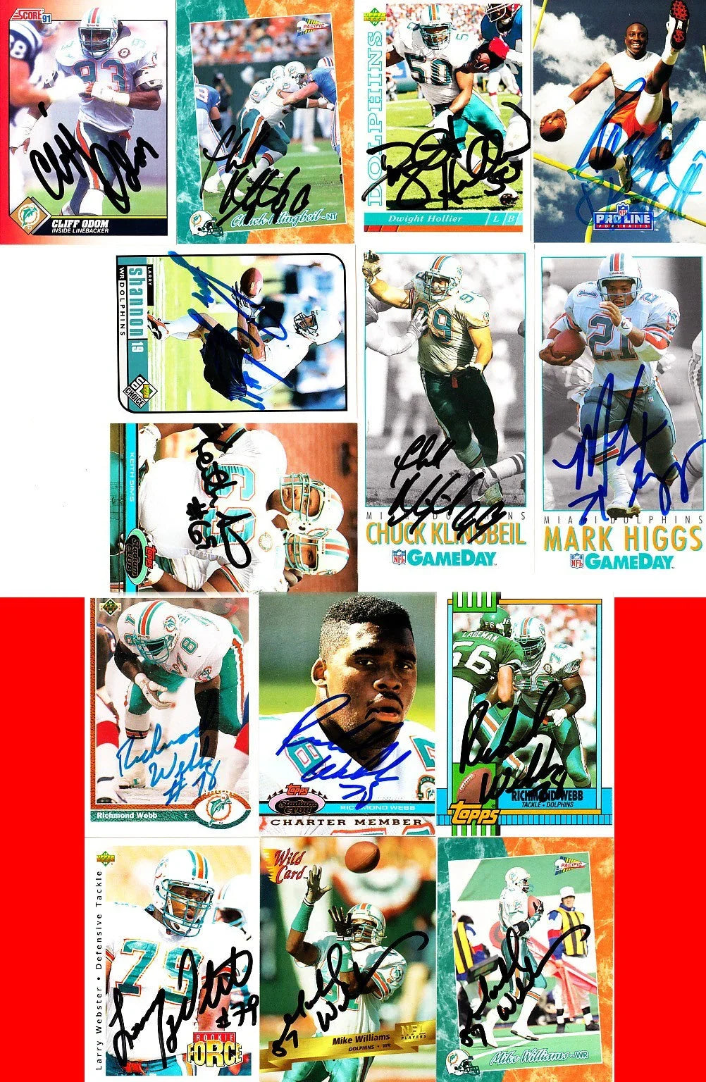 32 Dolphins signed cards Roy Foster Keith Sims Troy Vincent Richmond Webb - AutographsForSale.com