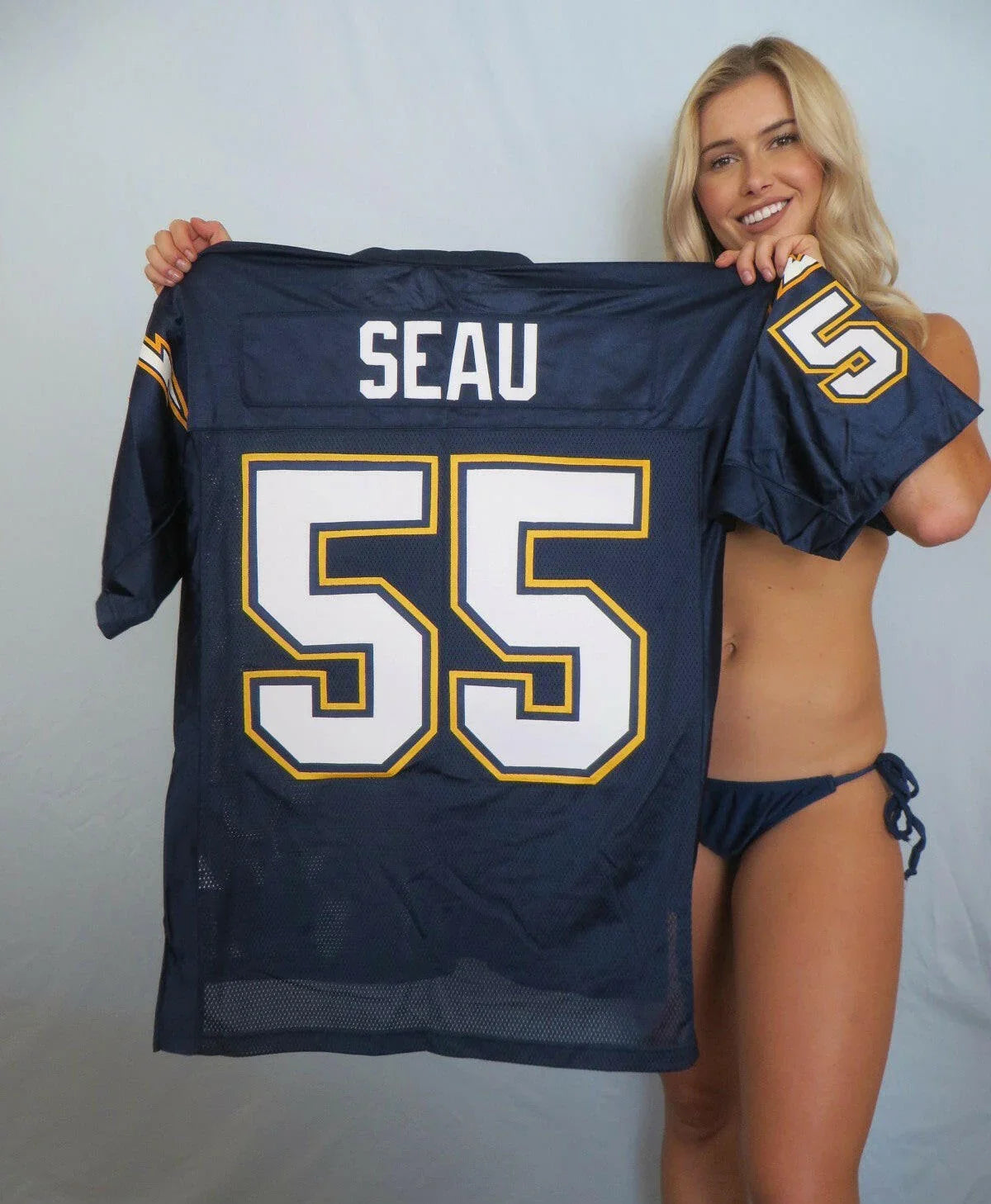 Junior Seau Chargers 2002 last season Reebok navy jersey NEW - AutographsForSale.com