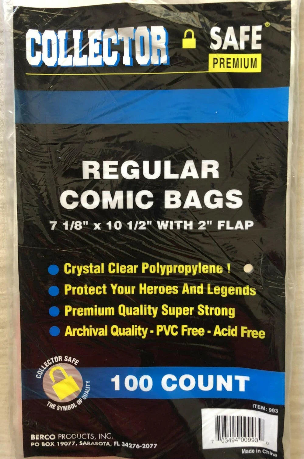 100 Collector Safe premium regular acid free comic book bags - AutographsForSale.com