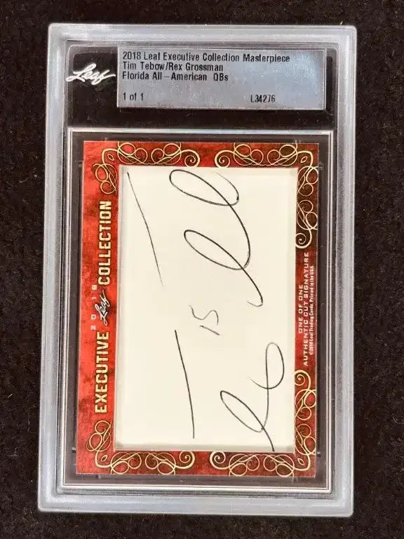 Tim Tebow & Rex Grossman 2018 Leaf Masterpiece Cut Signature card 1/1 JSA Florida Gators - AutographsForSale.com