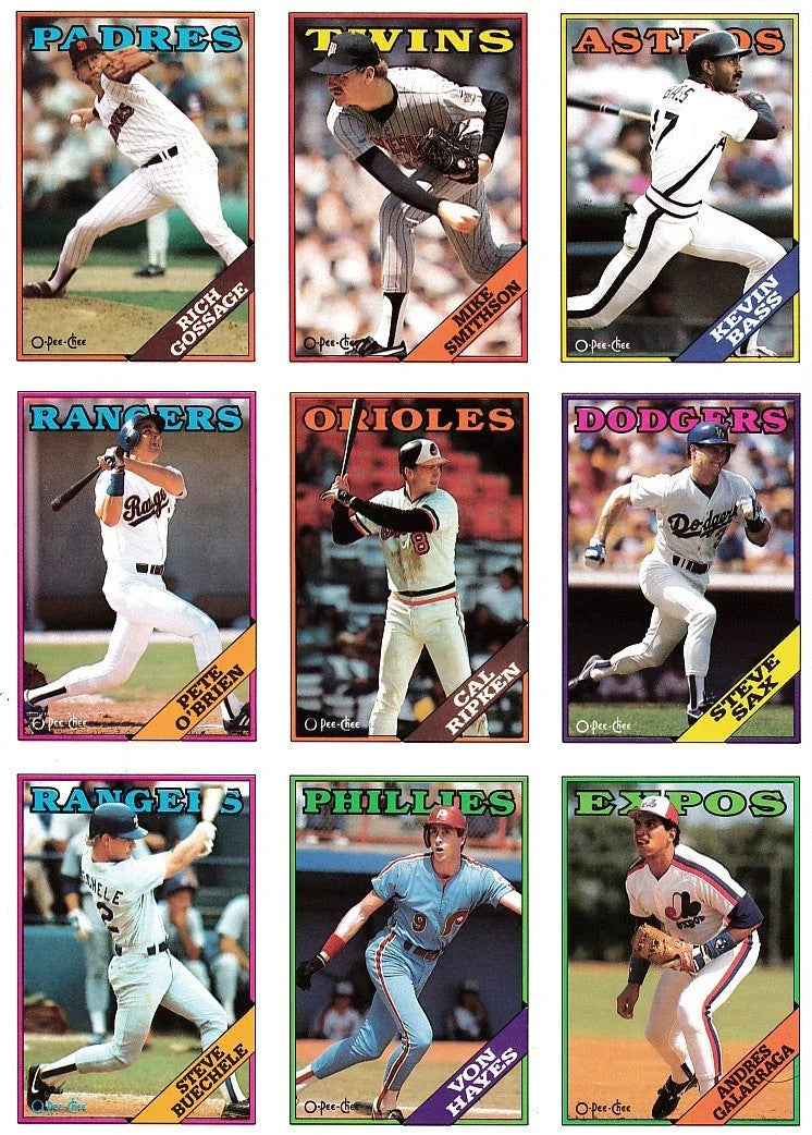 1988 OPC 9 card sheet Cal Ripken Andres Galarraga Goose Gossage - AutographsForSale.com