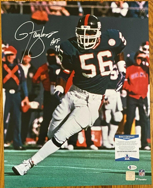 Lawrence Taylor autographed New York Giants 16x20 poster size photo inscribed HOF 99 (BAS) - AutographsForSale.com