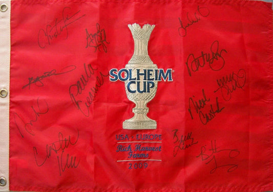 2009 US Solheim Cup Team autographed golf pin flag Paula Creamer Natalie Gulbis Michelle Wie - AutographsForSale.com