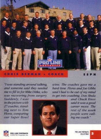 Chris Berman and NFL Coaches 1992 Pro Line Portraits Collectible insert card #3 - AutographsForSale.com