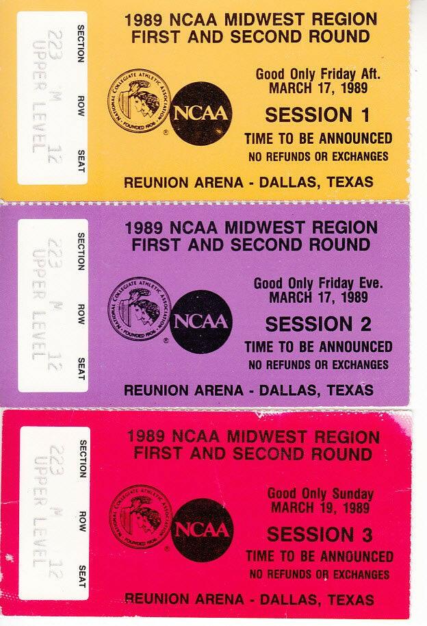 1989 NCAA Tournament Midwest Regional Dallas 1st & 2nd Round ticket stubs - AutographsForSale.com