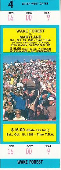 1988 Wake Forest Demon Deacons at Maryland football ticket Ricky Proehl - AutographsForSale.com