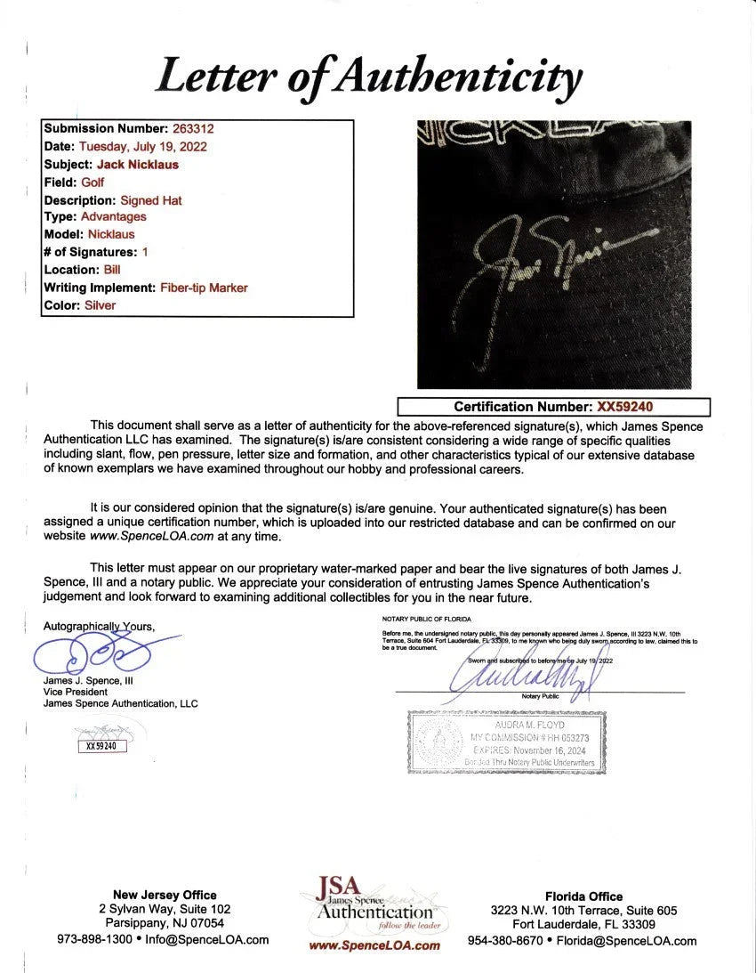 Jack Nicklaus autographed black Nicklaus golf cap or hat JSA - AutographsForSale.com