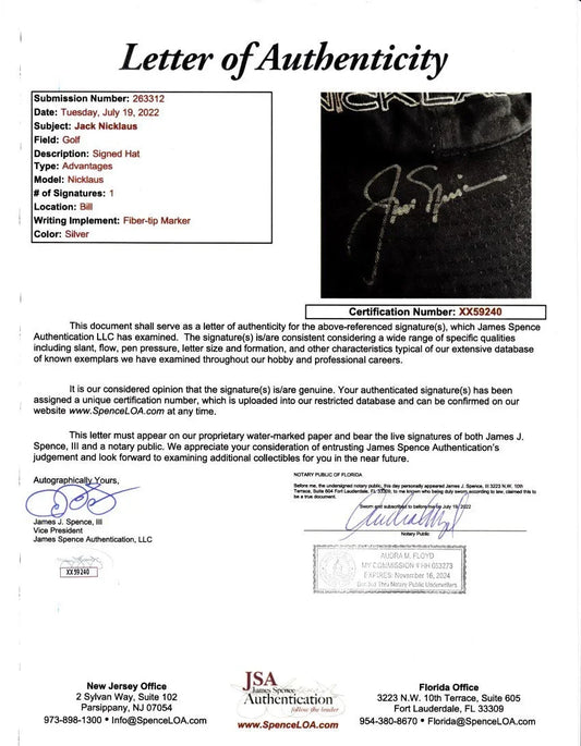 Jack Nicklaus autographed black Nicklaus golf cap or hat JSA - AutographsForSale.com