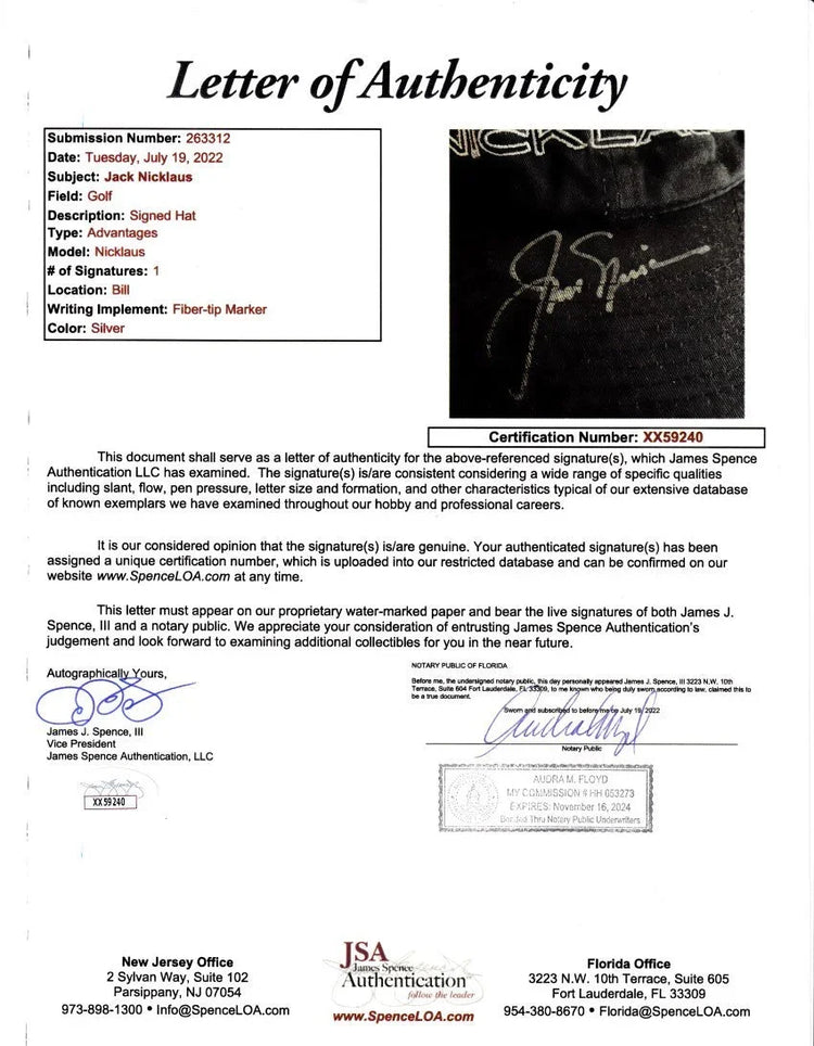 Jack Nicklaus autographed black Nicklaus golf cap or hat JSA - AutographsForSale.com