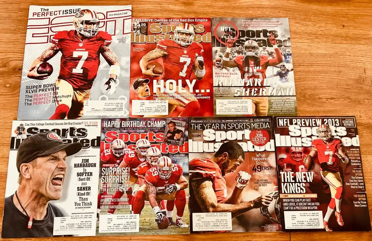 7 49ers SI & ESPN magazines Colin Kaepernick Alex Smith Jim Harbaugh - AutographsForSale.com