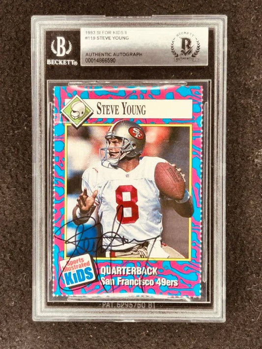 Steve Young signed SF 49ers 1993 SI for Kids card BAS certified - AutographsForSale.com