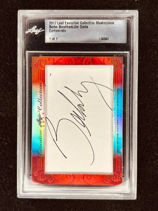 Berke Breathed and Jim Davis 2017 Leaf Masterpiece Cut Signature certified autograph card 1/1 JSA Bloom County Garfield - AutographsForSale.com