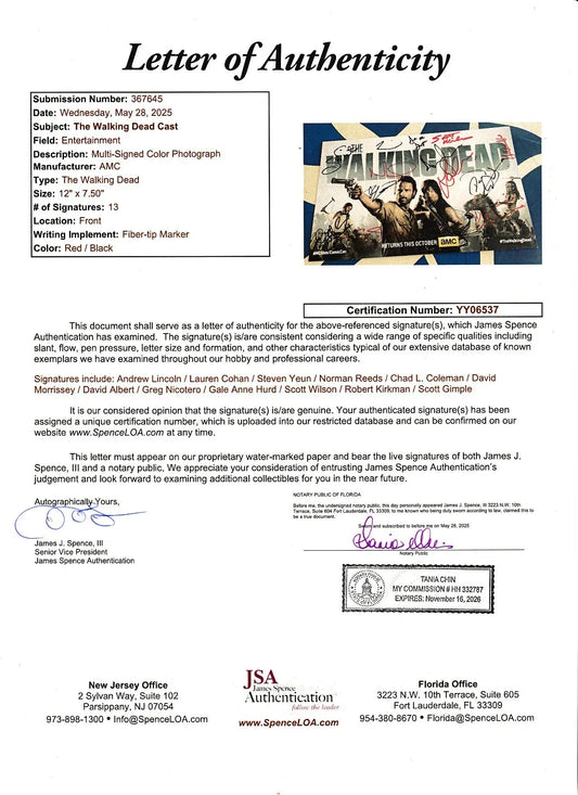 Walking Dead cast signed 2013 SDCC photo card Andrew Lincoln Norman Reedus JSA - AutographsForSale.com