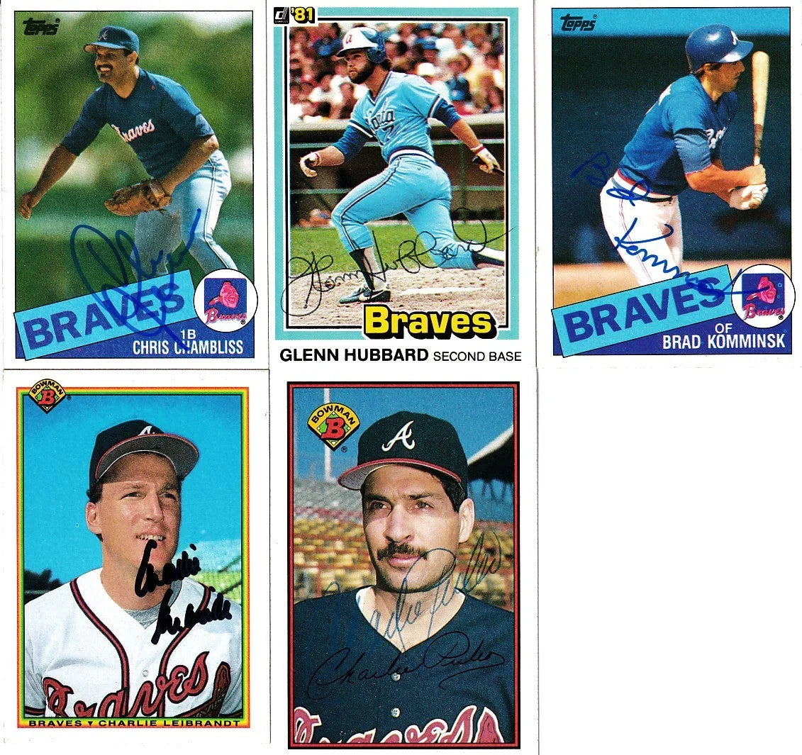 5 Atlanta Braves signed cards Chris Chambliss Glenn Hubbard Charlie Leibrandt - AutographsForSale.com