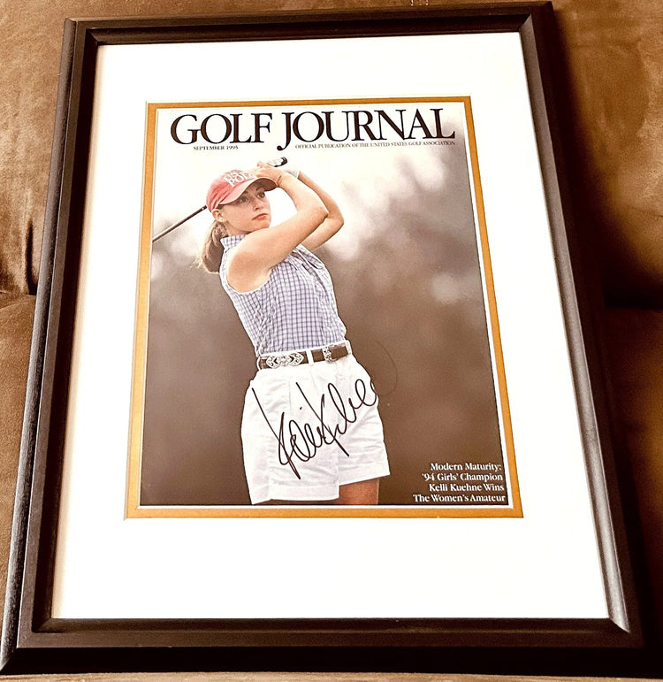 Hank & Kelli Kuehne signed 1998 & 1995 US Amateur Champions Golf Journal covers framed - AutographsForSale.com