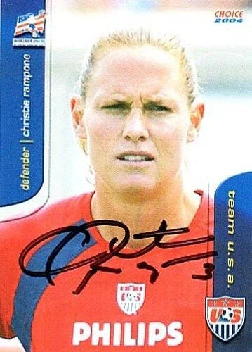 Christie Rampone signed 2004 US Olympic Soccer team paper card USWNT - AutographsForSale.com