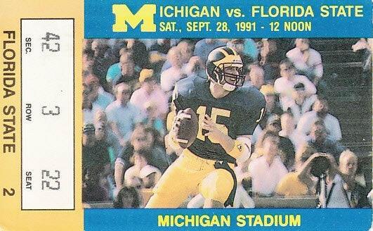 1991 Florida St at Michigan Wolverines ticket stub Desmond Howard - AutographsForSale.com