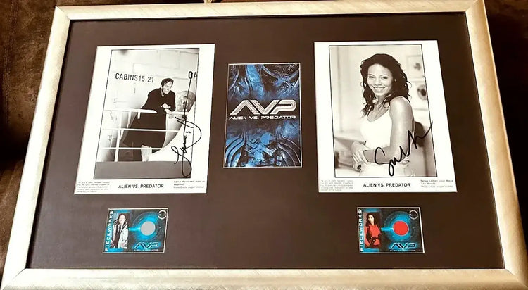 Lance Henriksen & Sanaa Lathan signed Alien vs Predator 8x10 movie photos framed JSA - AutographsForSale.com