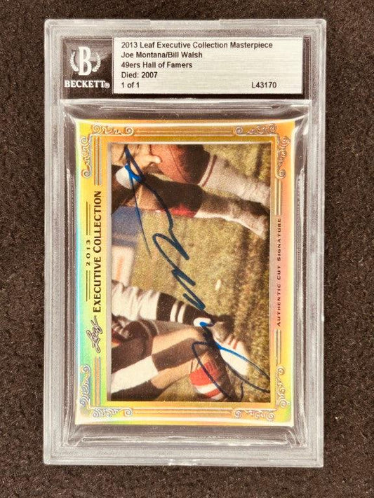 Joe Montana & Bill Walsh 2013 Leaf Masterpiece Cut Signature certified signed card 1/1 49ers - AutographsForSale.com