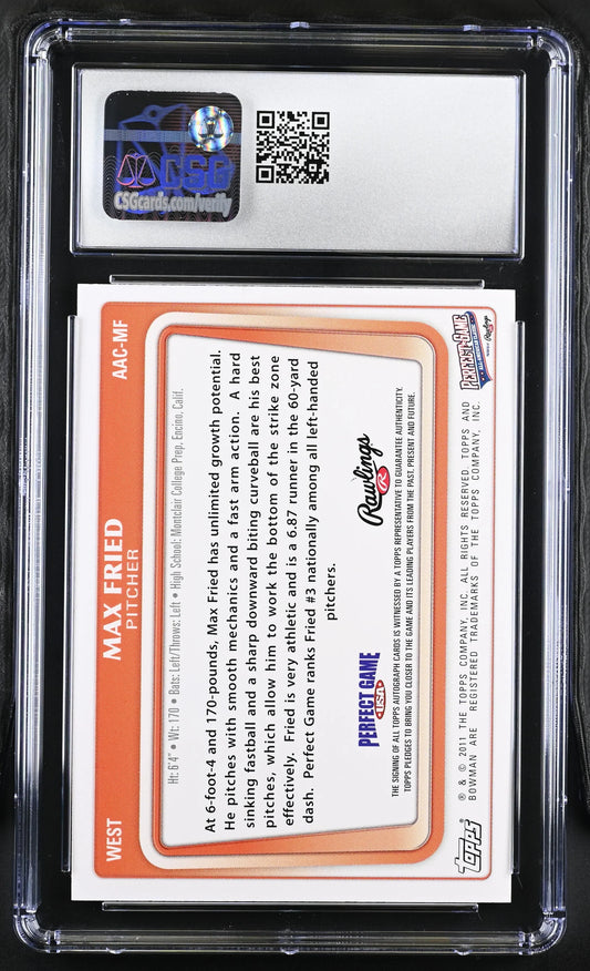 Max Fried 2011 Perfect Game Bowman Rookie Card CSG graded 9 MINT Braves - AutographsForSale.com
