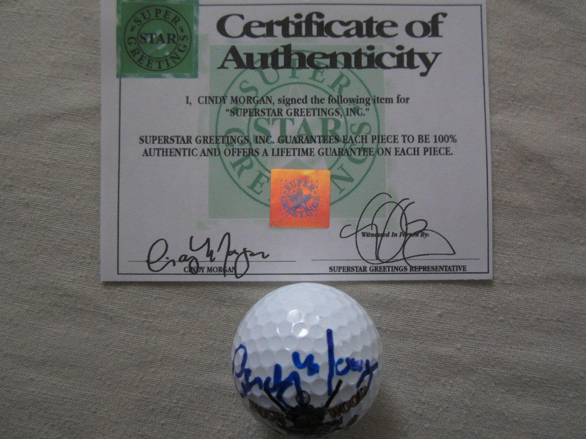 Cindy Morgan signed Caddyshack Bushwood Country Club logo golf ball Superstar Greetings - AutographsForSale.com