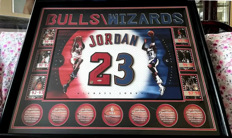 Michael Jordan autographed UDA Bulls jersey numbers custom framed - AutographsForSale.com