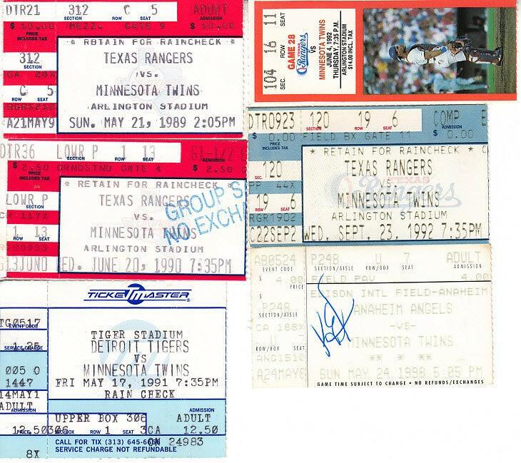 Minnesota Twins 6 vintage road game ticket stubs Kirby puckett - AutographsForSale.com
