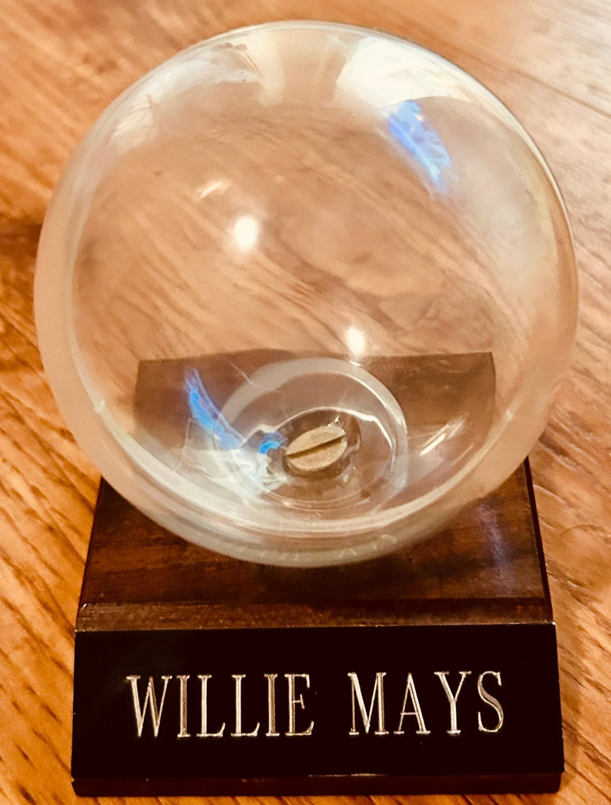 Willie Mays baseball display case with wood base - AutographsForSale.com