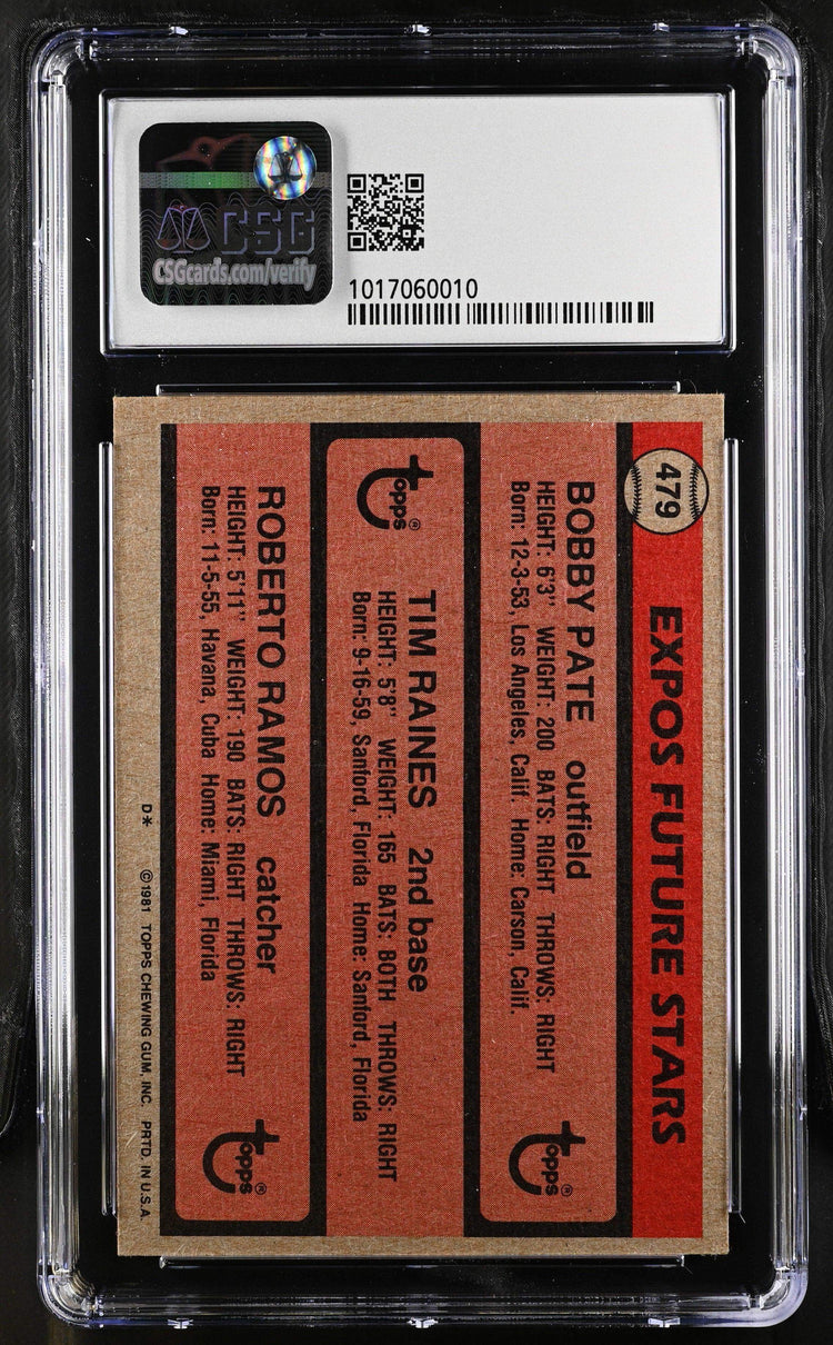 Tim Raines Montreal Expos 1981 Topps Rookie Card #479 Graded CSG 7.5 - AutographsForSale.com