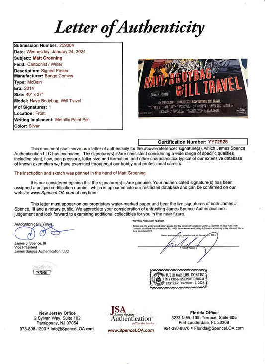 Matt Groening autographed doodled dated Simpsons 2015 Comic-Con McBain 27x40 movie poster JSA - AutographsForSale.com