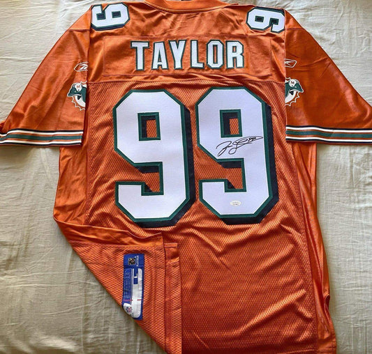 Jason Taylor signed Dolphins 2003 2004 Reebok orange jersey JSA - AutographsForSale.com