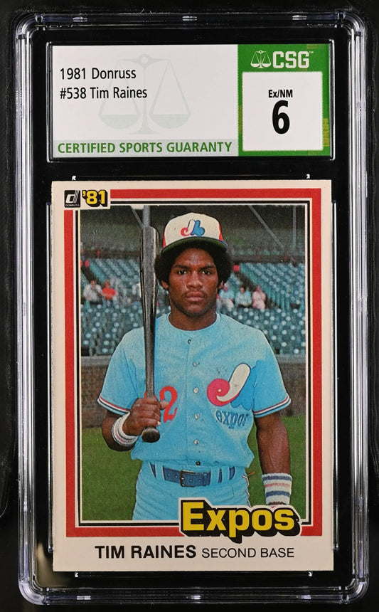 Tim Raines Montreal Expos 1981 Donruss Rookie Card Graded CSG 6 - AutographsForSale.com