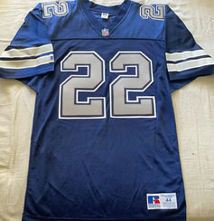 Emmitt Smith Dallas Cowboys 1992 Russell game model navy blue stitched jersey - AutographsForSale.com