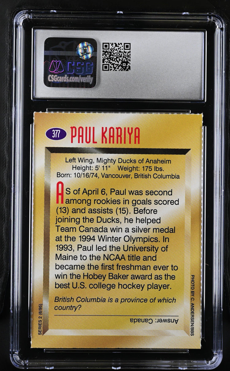 Paul Kariya Anaheim Ducks 1995 SI for Kids card CSG 9.5 MT+ - AutographsForSale.com