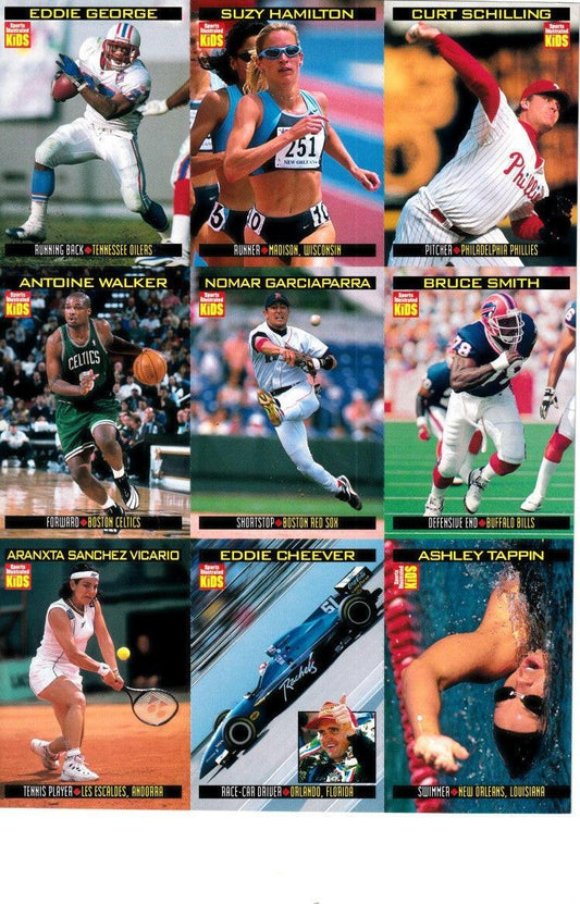 Nomar Garciaparra Eddie George Bruce Smith 1998 SI for Kids card sheet - AutographsForSale.com