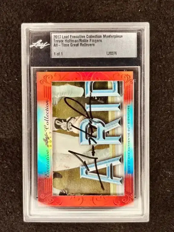 Trevor Hoffman Rollie Fingers 2017 Leaf Masterpiece Cut Signature card 1/1 JSA Padres - AutographsForSale.com