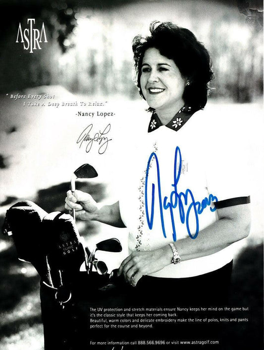 Nancy Lopez signed Astra full page golf magazine photo ad - AutographsForSale.com