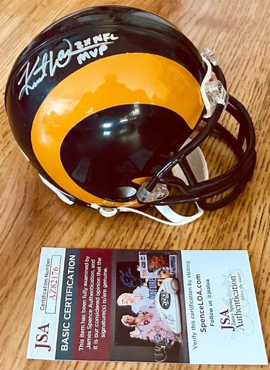 Kurt Warner autographed St. Louis Rams mini helmet inscribed 2X MVP (JSA) - AutographsForSale.com