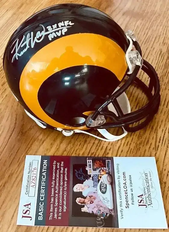 Kurt Warner autographed St. Louis Rams mini helmet inscribed 2X MVP (JSA) - AutographsForSale.com