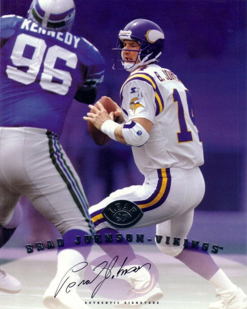 Brad Johnson certified signed Vikings 1997 Leaf Signature 8x10 card - AutographsForSale.com