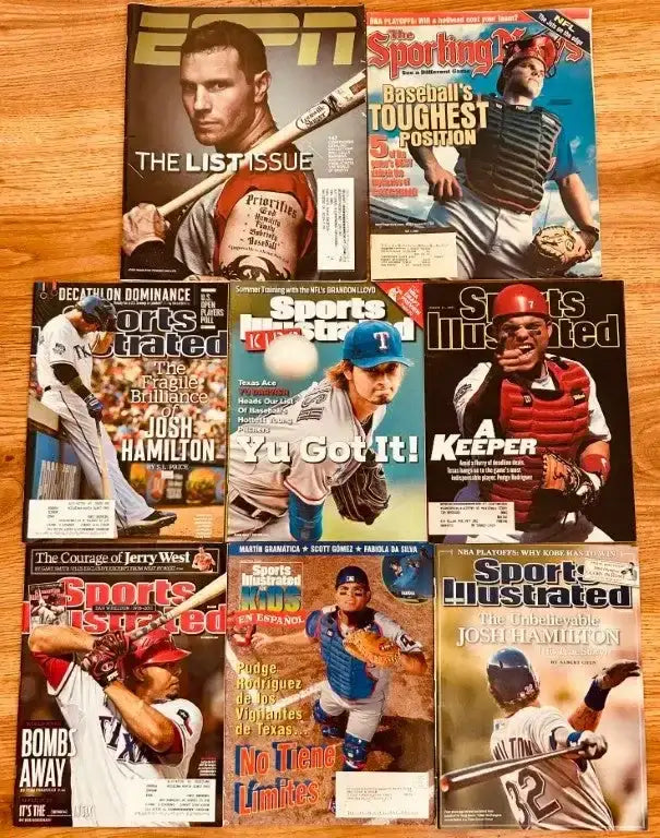 8 Texas Rangers Sports Illustrated SI for Kids & ESPN magazines Ivan Rodriguez Josh Hamilton - AutographsForSale.com