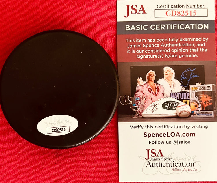 Joe Nieuwendyk signed 2002 Olympics puck JSA Calgary Flames Dallas Stars - AutographsForSale.com