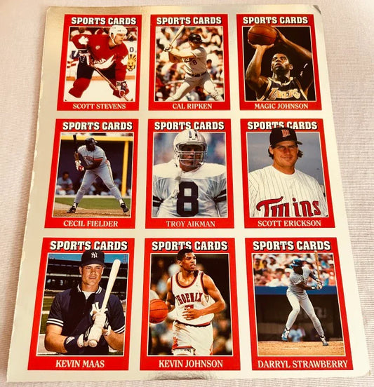 Troy Aikman Magic Johnson Cal Ripken 1991 Sports cards card sheet - AutographsForSale.com