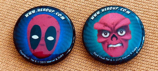 Deadpool & Red Skull 2011 SDCC Marvel Hero Up buttons pins - AutographsForSale.com