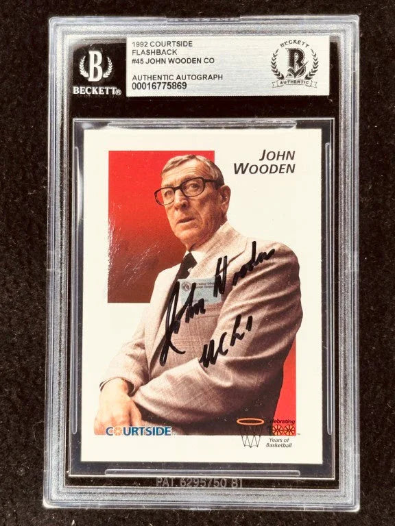 John Wooden autographed UCLA 1992 Courtside Flashback card BAS slabbed - AutographsForSale.com