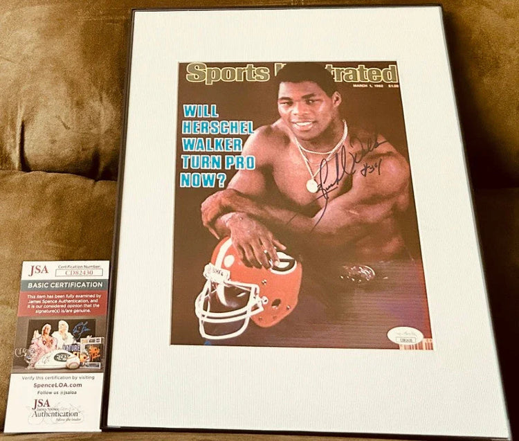 Herschel Walker signed Georgia Bulldogs 1982 SI cover 8x10 print framed JSA - AutographsForSale.com