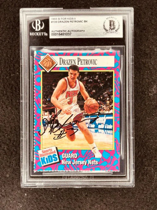 Drazen Petrovic autographed New Jersey Nets 1993 Sports Illustrated for Kids card BAS 1/1 - AutographsForSale.com