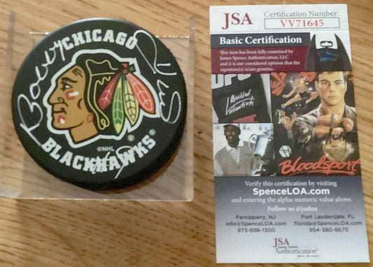 Bobby Hull autographed Chicago Blackhawks puck JSA - AutographsForSale.com